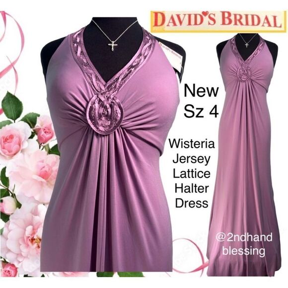 NWT David’s Bridal formal dress, bridesmaid, prom, wisteria/purple halt… - Picture 3 of 12